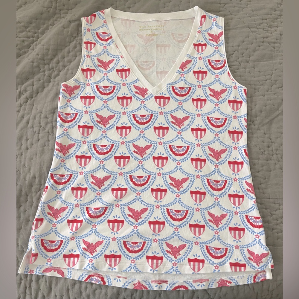 TBBC Beaufort Bonnet Co Patriotic American V-Neck Tank Top Pima Cotton Medium